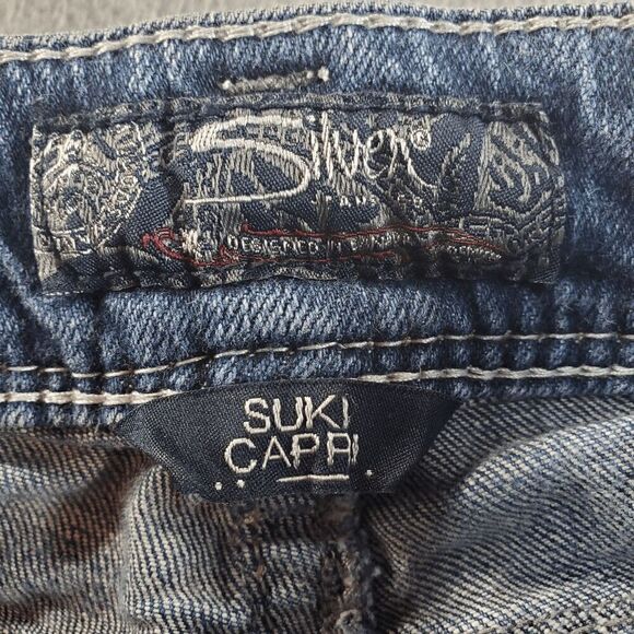 Silver Jeans Womens 25 Blue Denim Flat Front Thick Stitch Suki Capri Preppy - Picture 8 of 12